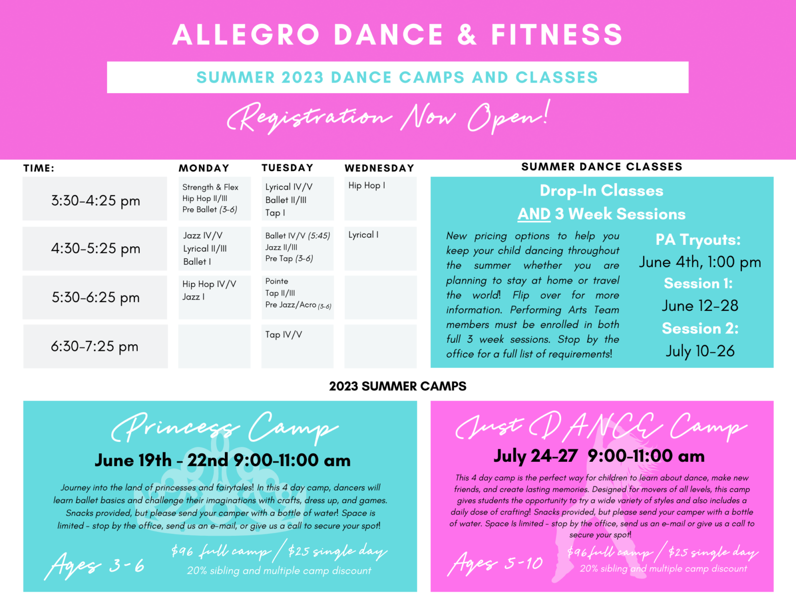 Summer 2023 Schedule & Pricing Allegro Dance and Fitness